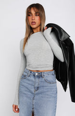 Only For Tonight Long Sleeve Top Grey Marle
