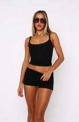 Let's Catch Up Fold Over Booty Shorts Black