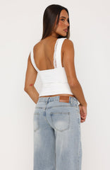 Key To My Heart Lace Trim Top White