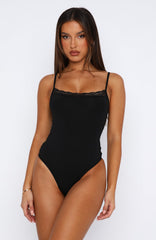 Clocked In Lace Trim Bodysuit Black