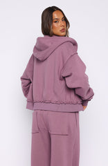 On My Own Terms Boxy Zip Front Hoodie Dusty Plum