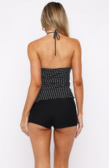 Laced Up Halter Top Black/White Polka Dot