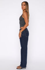 Zara Low Rise Straight Leg Jeans Dark Blue