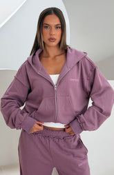 On My Own Terms Boxy Zip Front Hoodie Dusty Plum