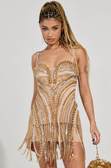 GOLDEN GIRL CHAINED UP MINI DRESS
