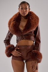 GISELE FUR TRIM MOTO IN PATENT