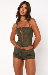 Don't Speak Faux Suede Shorts Cactus