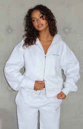 Test Drive Boxy Zip Front Hoodie Grey Marle