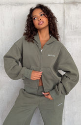 Test Drive Boxy Zip Front Hoodie Khaki