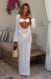 Malta Mermaids Long Sleeve Maxi Dress White