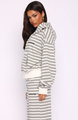 Looking Back Boxy Zip Front Hoodie White Stripe