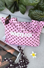 Circle Back To Me Tote Bag Pink/Burgundy Polka Dot