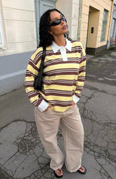 Soft Rewind Knit Sweater Honeycomb Choc Stripe