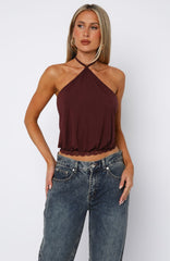 Endless Moment Cinched Waist Halter Top Burgundy