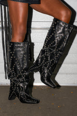 AZALEA WANG WELLS BLACK EMBELLISHED BOOT