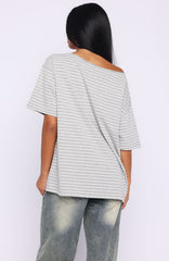 Give Me Options Off Shoulder Tee Grey/White Stripe