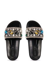 AZALEA WANG POLINA EMBELLISHED SLIDE SANDAL IN BLACK