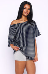 Give Me Options Off Shoulder Tee Navy/White Stripe