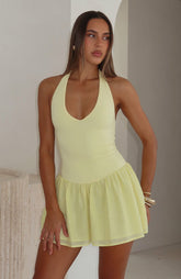 She's Untouchable Halter Neck Mini Dress Lemon