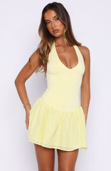 She's Untouchable Halter Neck Mini Dress Lemon