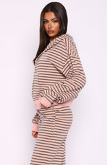 Looking Back Boxy Zip Front Hoodie Pink Stripe