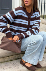 Ice Bae Stripe Knit Cardigan Blueberry Chocolate Stripe