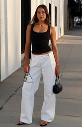 Day At A Time Low Rise Wide Leg Jeans Off White