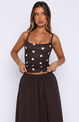 I'm The Answer Tank Top Chocolate/Off White Polka Dot