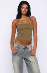 A Minute Later Ribbed Top Olive