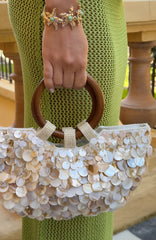 Alessandra Shell Top Handle Bag Cream