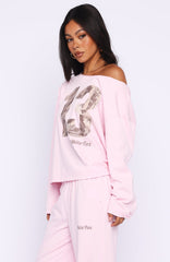 All A Dream Off Shoulder Oversized Long Sleeve Tee Pink
