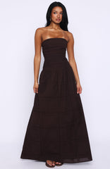 Bittersweet Babe Strapless Broderie Maxi Dress Chocolate