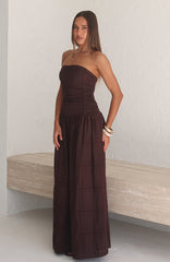 Bittersweet Babe Strapless Broderie Maxi Dress Chocolate