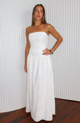 Bittersweet Babe Strapless Broderie Maxi Dress White