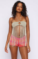 Boho Breeze Fringe Top Gold Shimmer