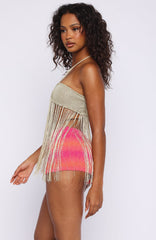 Boho Breeze Fringe Top Gold Shimmer