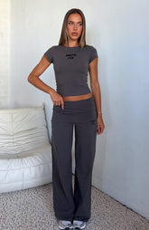 Break The Records Wide Leg Pants Charcoal