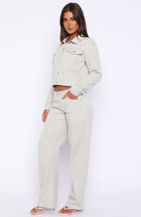 Bring The Style Low Rise Wide Leg Jeans Grey/White