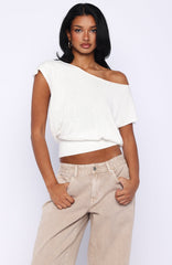 Can't Change My Mind Off Shoulder Cinched Top Off White