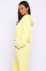 Causing Commotion Terry Boxy Zip Front Hoodie Lemon