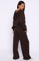 Causing Commotion Terry Wide Leg Sweatpants Chocolate