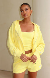 Causing Commotion Terry Boxy Zip Front Hoodie Lemon