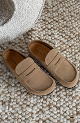 Cayson Loafer Slides Taupe Faux Suede