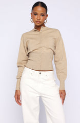 Cindy Cinched Knit Top Beige