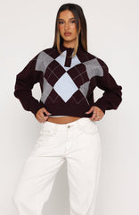 Cinzia Argyle Knit Sweater Mulled Merlot
