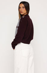 Cinzia Argyle Knit Sweater Mulled Merlot