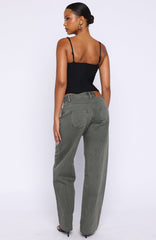 Bring The Style Low Rise Wide Leg Jeans Olive Wash