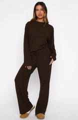 Come A Long Way Soft Lounge Ribbed Wide Leg Pants Chocolate