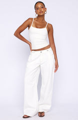 Day At A Time Low Rise Wide Leg Jeans Off White