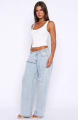 Day At A Time Low Rise Wide Leg Jeans Mid Blue